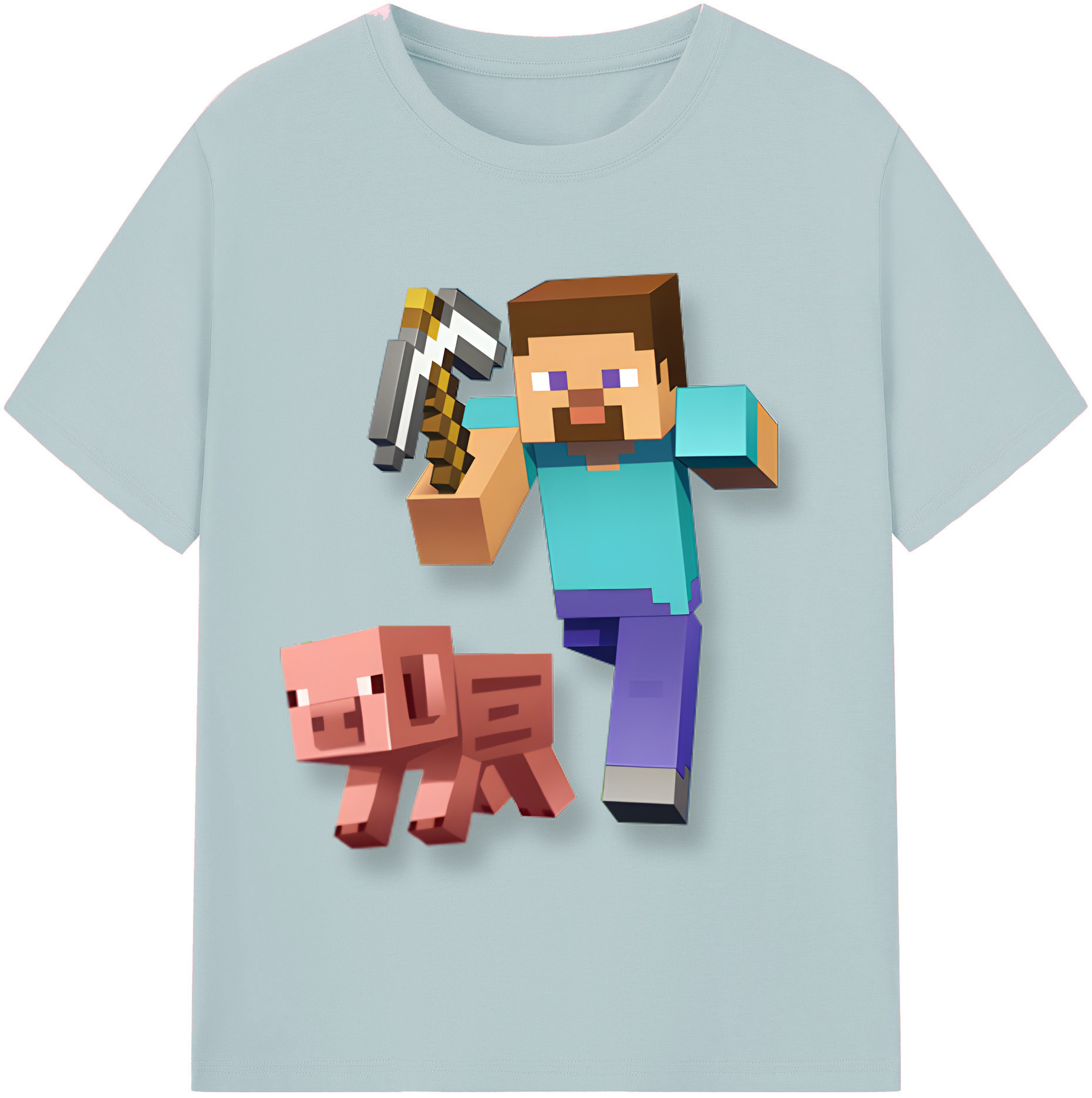 （画像用） マインクラフト ブロックの世界 Minecraft MC Block world 綿100％半袖Tシャツ（フロントプリント）